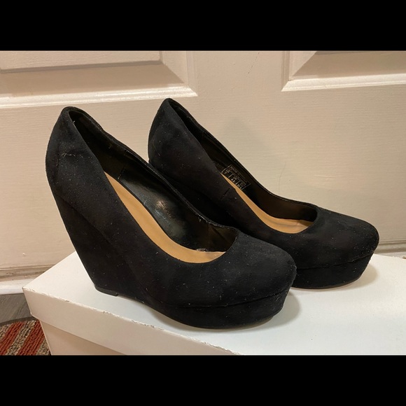 Black Suede Wedge Heels - Picture 3 of 3